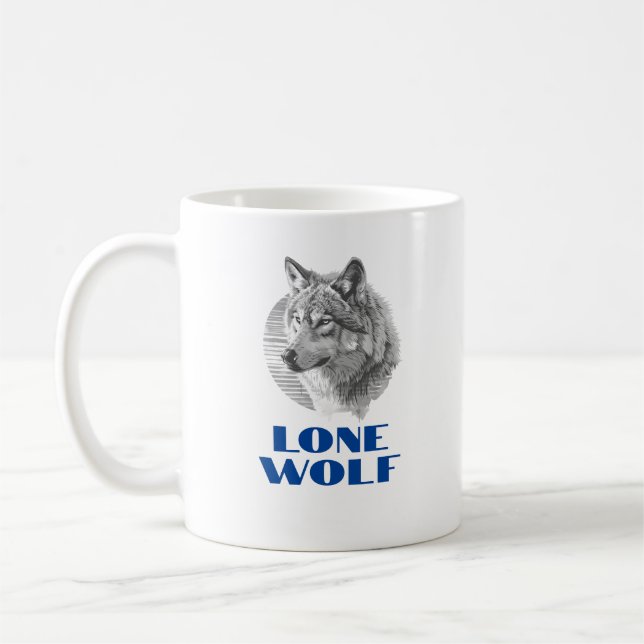 "Einsamer Wolf" oder Ihre Nachricht, Grauer Wolf,  Kaffeetasse (Links)