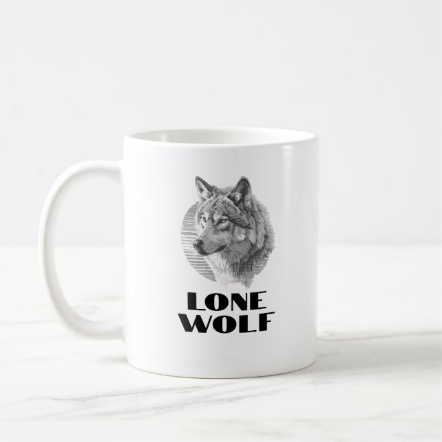 "Einsamer Wolf" oder Ihre Nachricht, Grauer Wolf,  Kaffeetasse (Links)