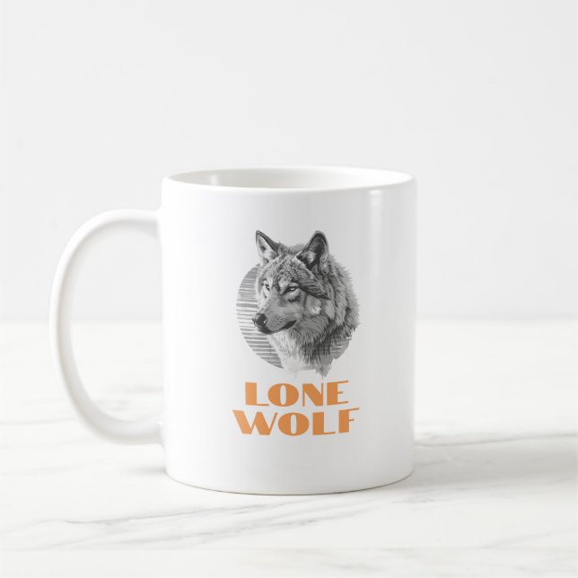 "Einsamer Wolf" oder Ihre Nachricht, Grauer Wolf O Kaffeetasse (Links)