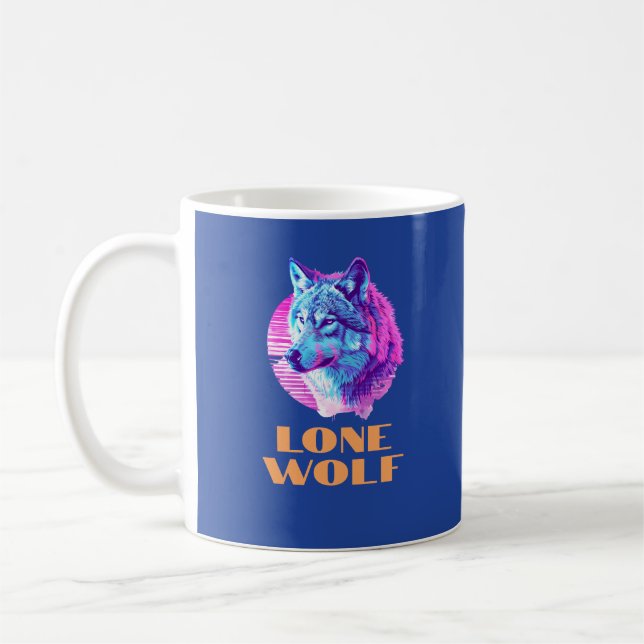 "Einsamer Wolf" oder Ihre Nachricht, Wolf Art auf  Kaffeetasse (Links)