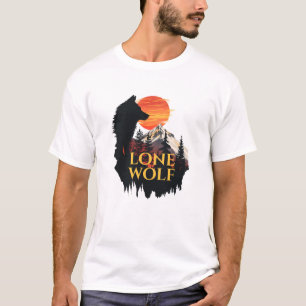 Einsamer Wolf, Orange Sunset Silhouette Wolf Art T-Shirt