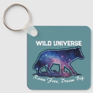 Einsamer Wolf-Silhouette mit Galaxie (wilde Univer Schlüsselanhänger