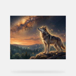 Einsamer Wolf unter dem sternenklaren Milchstraßen Acrylschild