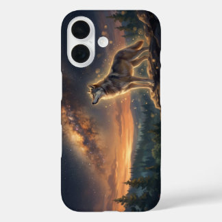 Einsamer Wolf unter dem sternenklaren Milchstraßen iPhone 16 Hülle