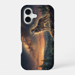 Einsamer Wolf unter dem sternenklaren Milchstraßen iPhone 16 Hülle
