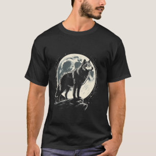 Einsamer Wolf Vollmond Wildnis Natur Nachthimmel K T-Shirt