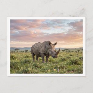 Einsames Nashorn in der Savanne bei Sonnenuntergan Postkarte