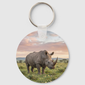 Einsames Nashorn in der Savanne bei Sonnenuntergan Schlüsselanhänger