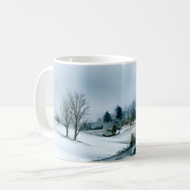 Einsamkeit im Winter Wasserfarben Bäume Kaffeetasse (Vorderseite Links)