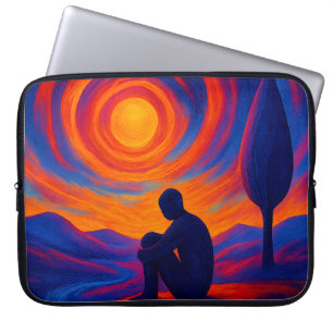 Einsamkeit unter der Sonne Abstrakte Blau und Oran Laptopschutzhülle