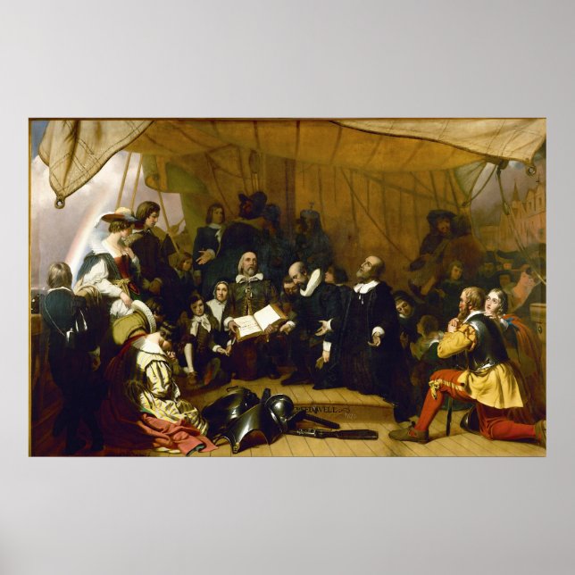 Einschiffung der Pilger durch Robert W. Weir Poster (Vorne)