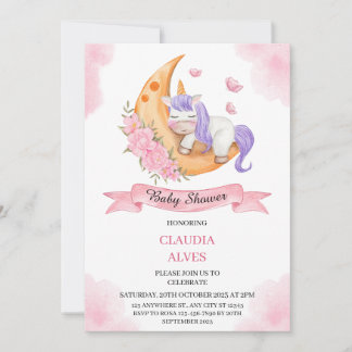 Einschlafendes Einhorn Mond Baby Shower Einladung