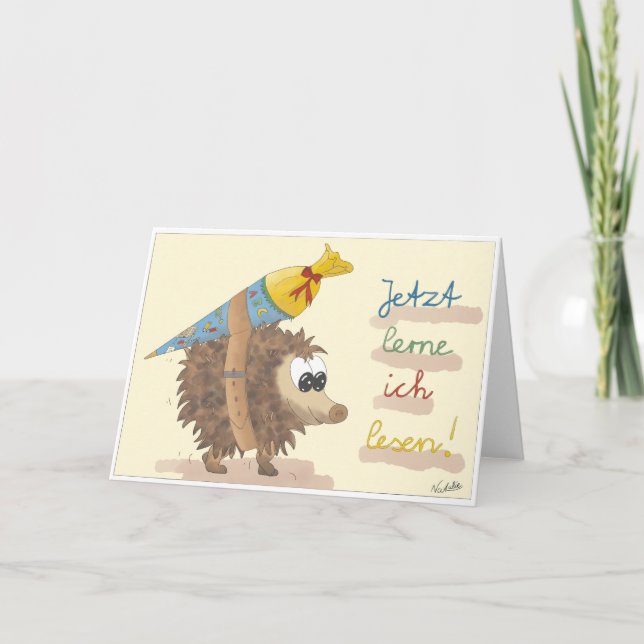 Einschulungskarte – liebevoll handgezeichnet karte (Vorderseite)