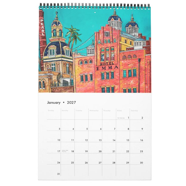 Einseitiger San Antonio-Kalender Kalender (Jan 2027)