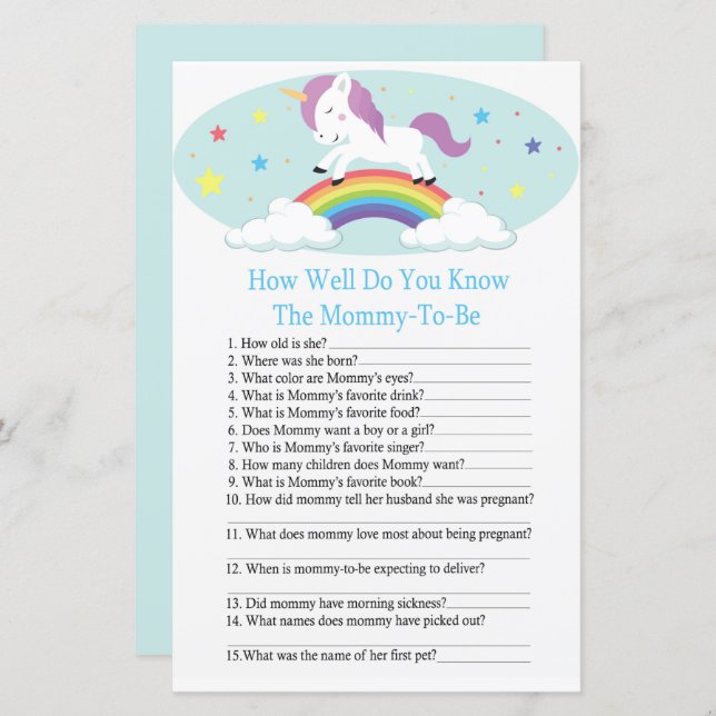 Einsicht, wie gut Sie Baby Dusche Spiel wissen (Vorne/Hinten)