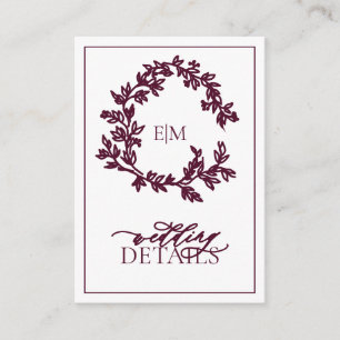 Einsteckkarte für Burgundy Monogram-Hochzeitdetail Begleitkarte