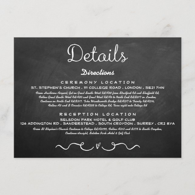 Einsteckkarte für Hochzeitdetails | Modern Chalkbo Begleitkarte (Vorderseite)