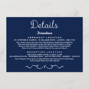 Einsteckkarte für Hochzeitdetails   Modern Navy Bl Begleitkarte