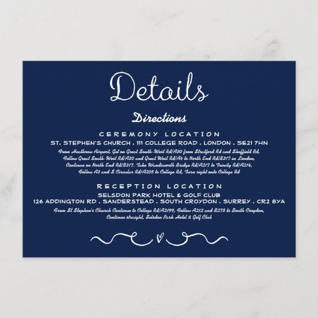 Einsteckkarte für Hochzeitdetails | Modern Navy Bl Begleitkarte (Vorderseite)