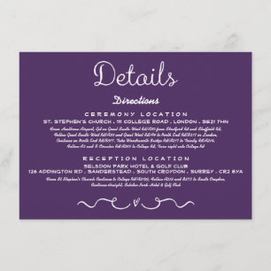 Einsteckkarte für Hochzeitdetails   Modernes Lila Begleitkarte