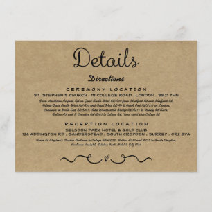 Einsteckkarte für Hochzeitdetails   Rustikale Kraf Begleitkarte