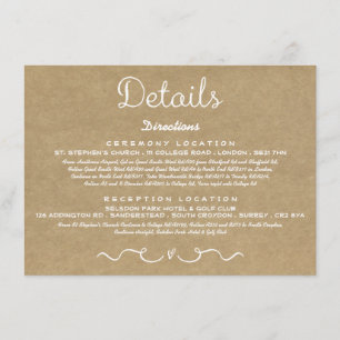 Einsteckkarte für Hochzeitdetails Rustikale Kraf Begleitkarte