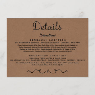 Einsteckkarte für Hochzeitdetails Rustikale Kraf Begleitkarte