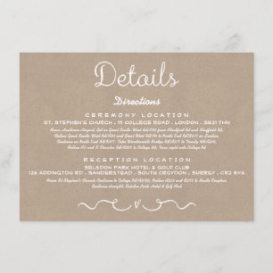 Einsteckkarte für Hochzeitdetails   Rustikale Kraf Begleitkarte