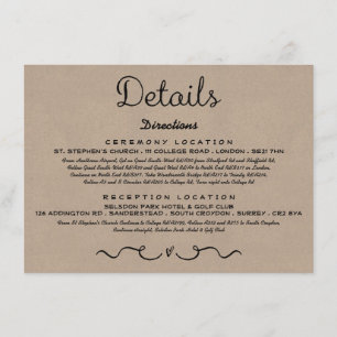 Einsteckkarte für Hochzeitdetails   Rustikale Kraf Begleitkarte