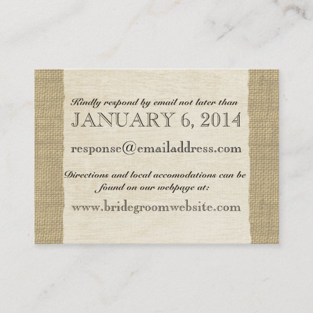 Einsteckkarte für Vintage Spitze und Burlap-Look Begleitkarte (Vorderseite)