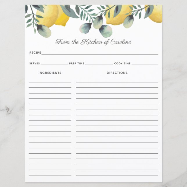 Einsteckung für Zitronen und Eukalyptus-Recipe-Kar (Vorderseite)