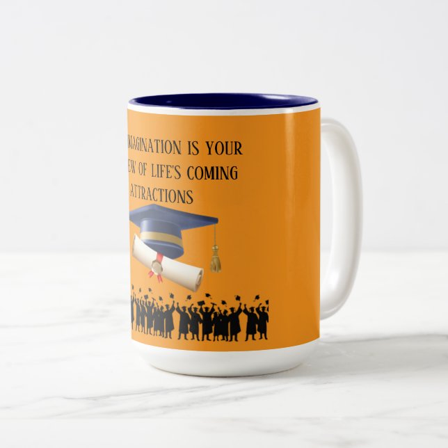 Einstein's graduation motto orange zweifarbige tasse (VorderseiteRechts)