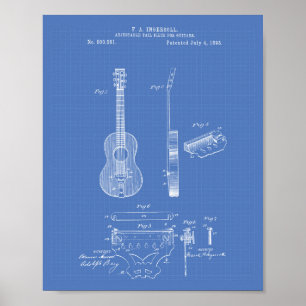 Einstellbare Gitarren 1893 Patent Kunst Blaupause Poster