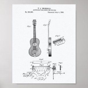 Einstellbare Gitarren 1893 Patentkunst Weißpapier Poster