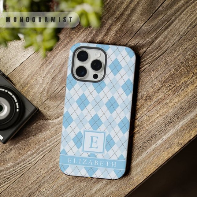 Einstellbares helles, weiches, hellblaues Argyle-M iPhone Hülle (Customizable Light Soft Bright Blue Argyle Pattern iPhone Case)