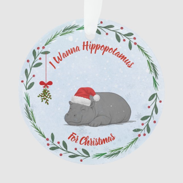 Einstellbares "Ich wünsche mir ein Nilpferd zu Wei Ornament (Vorderseite)