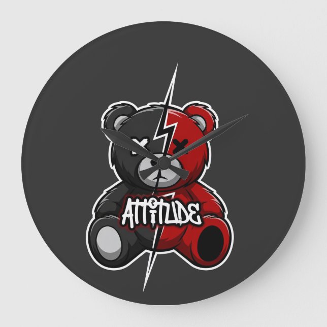 Einstellung Split Bär | Blitz X-Augen Teddy Graph Große Wanduhr (Vorderseite)