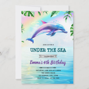 Eintladung zum Geburtstag Delfin Regenbogen Einladung