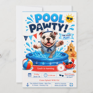Eintladung zur Welpen-Splash-Geburtstagspoolparty Einladung