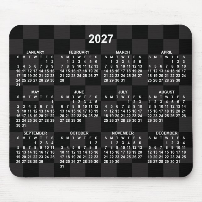 Eintöniges schwarzes Schachbrett 2027 Kalender Mousepad (Vorne)