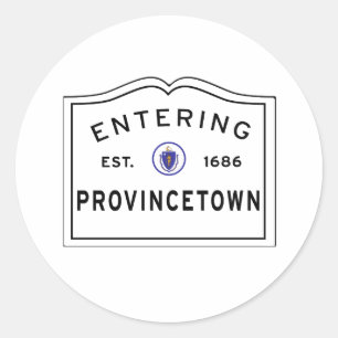 Eintritt in das MA Town-Zeichen von Provincetown Runder Aufkleber