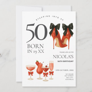 Eintritt in die 50er: Moderne rote und schwarze Ei Einladung