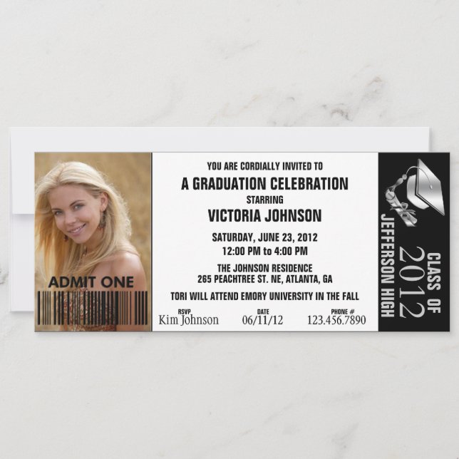 Eintrittskarte für den Abschluss mit benutzerdefin Einladung (Vorderseite)