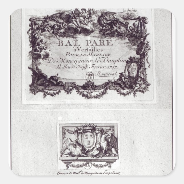 Eintrittskarte für den Ball in Versailles Quadratischer Aufkleber (Vorderseite)