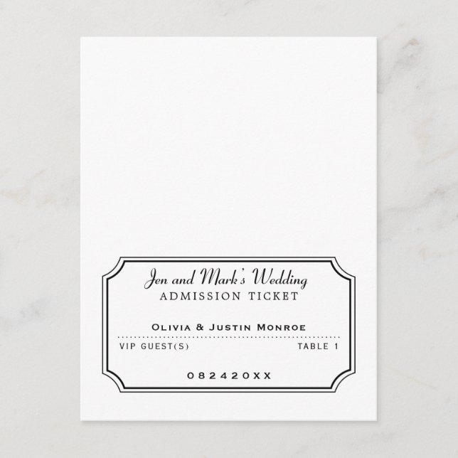 Eintrittskarte für den Film Schwarz/Weiß Platzkart Einladung (Vorderseite)