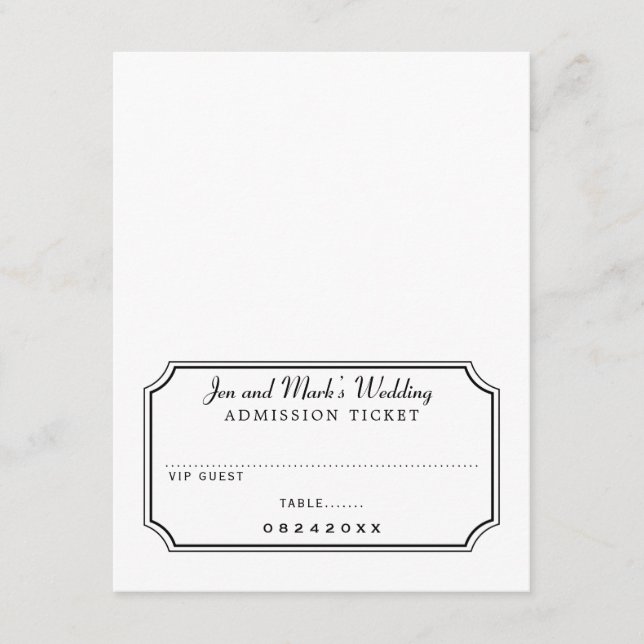 Eintrittskarte für den Film Schwarz/Weiß Platzkart Einladung (Vorderseite)