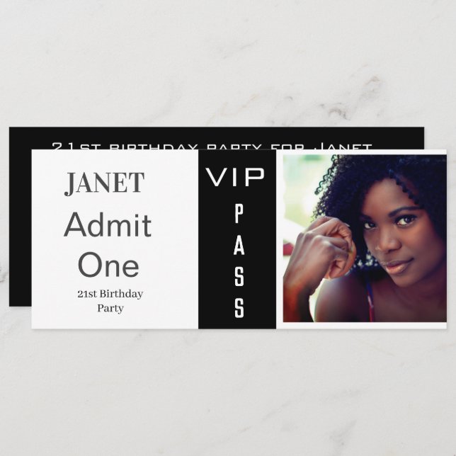 Eintrittskarte für jedes Alter Geburtstag Foto Sch Einladung (Vorne/Hinten)