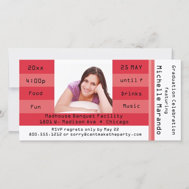 Eintrittskarte für Red Foto Party Einladung (Vorderseite)