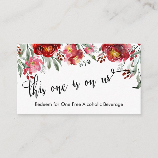 Eintrittskarten für Burgund Red Floral Drinks Begleitkarte (Vorderseite)