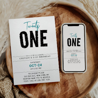 einundzwanzig | 21. Geburtstag mit farbenfroher Ge Einladung